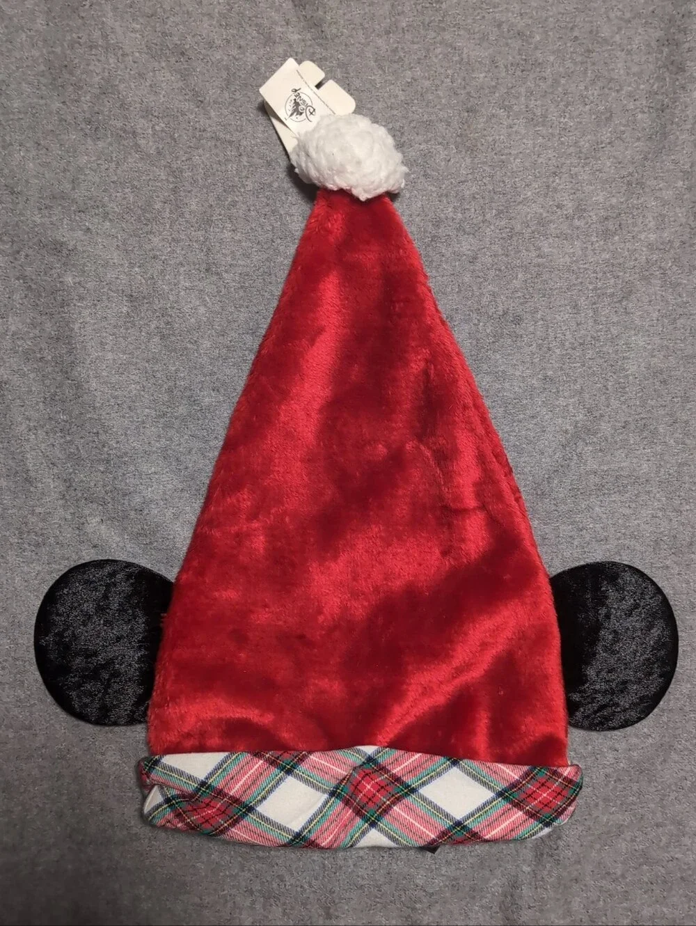 NWT Disney Parks Mickey Mouse Plush Santa Hat with Plaid Brim & Ears Christmas